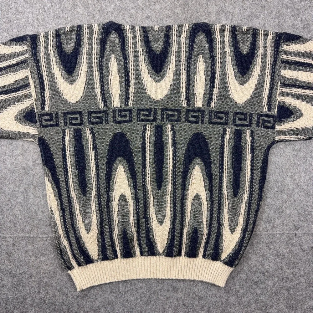 VTG Mondo Sweater Mens Medium Beige Gray Abstract Geometric 3D Knit Italy 90s